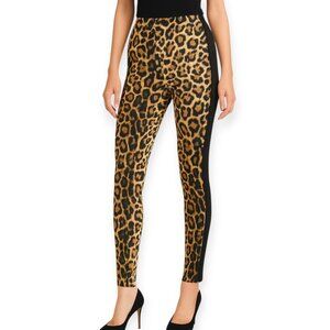 Women's Leopard Print Skinny Pants with Black Side Panels